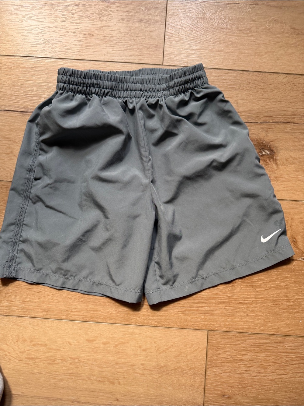 Nike Boys Charcoal Athletic Shorts with White Swoosh